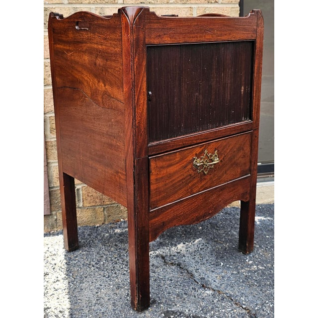 George III Style Mahogany Tambour Door Bedside Side Table For Sale - Image 4 of 12