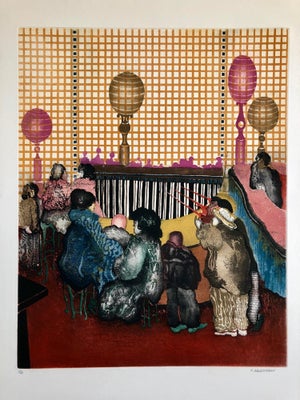 Elie (Eliahu) Abrahami, Iranian Israeli Large Aquatint Etching Figurative Abstract Circus Monde Balloons