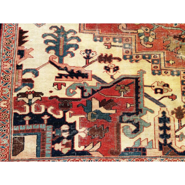 Antique Persian Heriz Serapi Rug, Hand-Knotted Wool, Geometric Medallion Pattern, Ivory & Rust-Red, 10x12 For Sale - Image 11 of 11