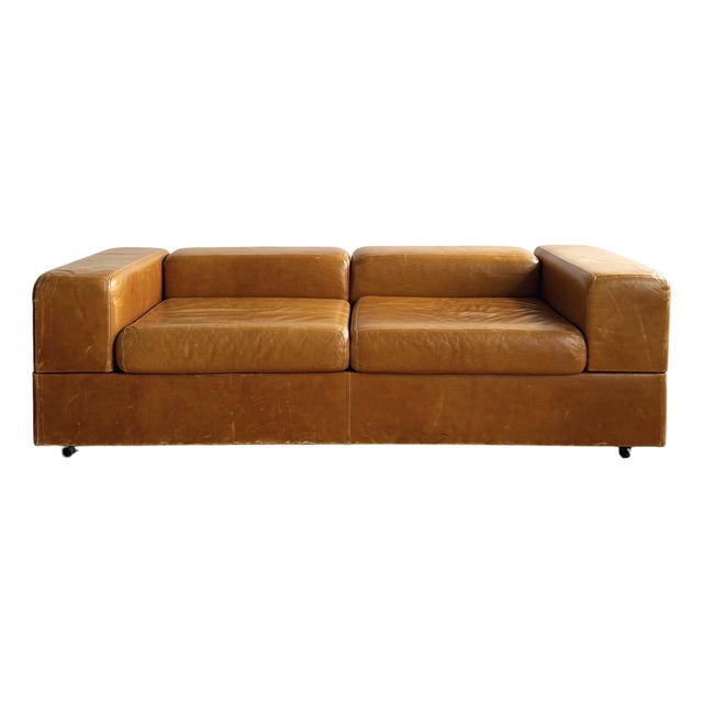 Daybed Sofa in Caramel Leather Upholste by Tito Agnoli, Cinova, 1960s For Sale