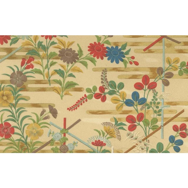 Japanese Floral Motifs on Golden Background: Antique Lithograph, 1880s This enchanting lithograph from the 1880s showcases...