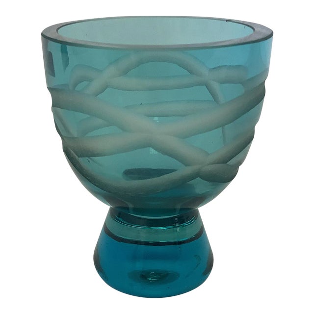 Vintage Waterford Polish Crystal Evolution Turquoise & White Rose Vase. For Sale