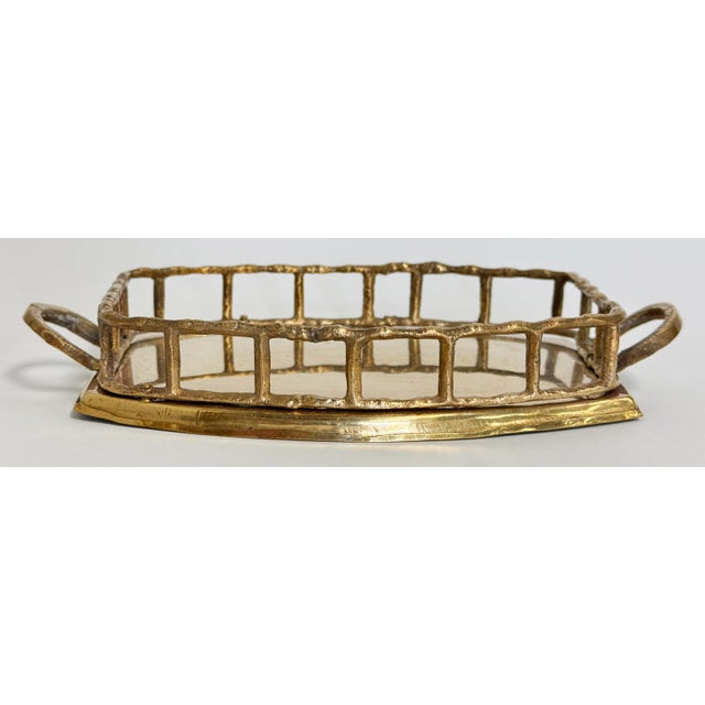 Hollywood Regency VIntage Brass Faux Bamboo Gallery Tray For Sale - Image 3 of 6
