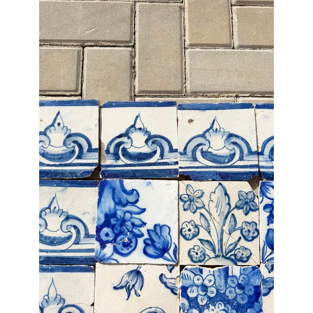18th Century Portuguese Baroque Blue & White Flower Vase Tile Panel For Sale - Image 13 of 16