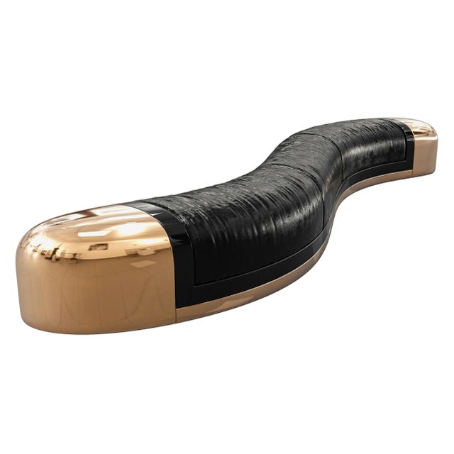 Metal "Amendola" Bench, Bronze, Stainless Steel Details, Tailor Made Leather For Sale - Image 7 of 8