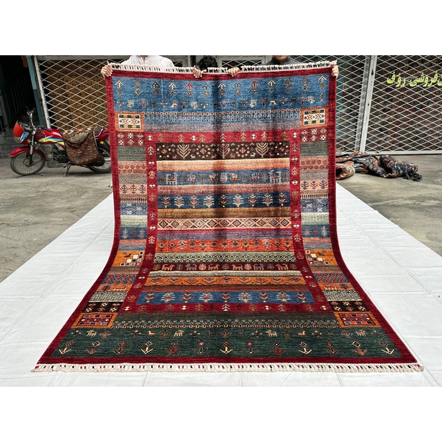 Multicolor Afghan Khorjin Hand-Knotted Wool Rug - 8'0" X 5'9" For Sale - Image 10 of 14