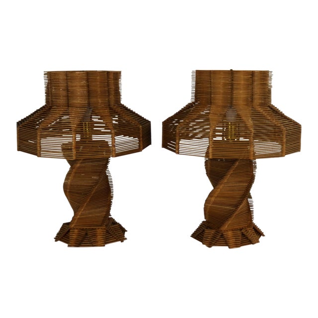 Original Vintage Pair Folk Tramp Art Popsicle Stick Lamps Chairish