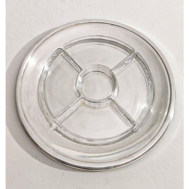 Metal Italian Silver Plated Appetizer Serving Piece with 5 Clear Glass Sectors, 1980s For Sale - Image 7 of 11
