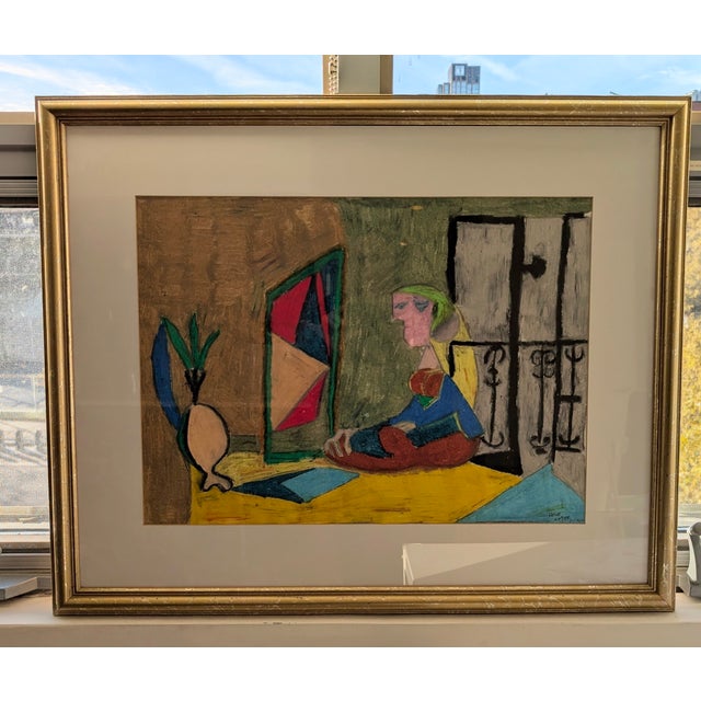Rene After Picasso Framed Acrylic Painting Art on Canvas Artwork Size - 22.25" x 16.5" Striking modernist painting titled...