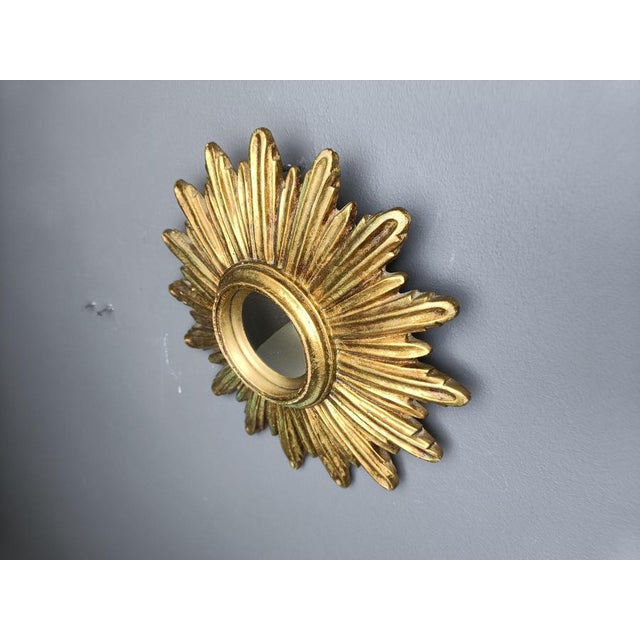 Glass Vintage Golden Sunburst Mirror, 1960s For Sale - Image 7 of 10