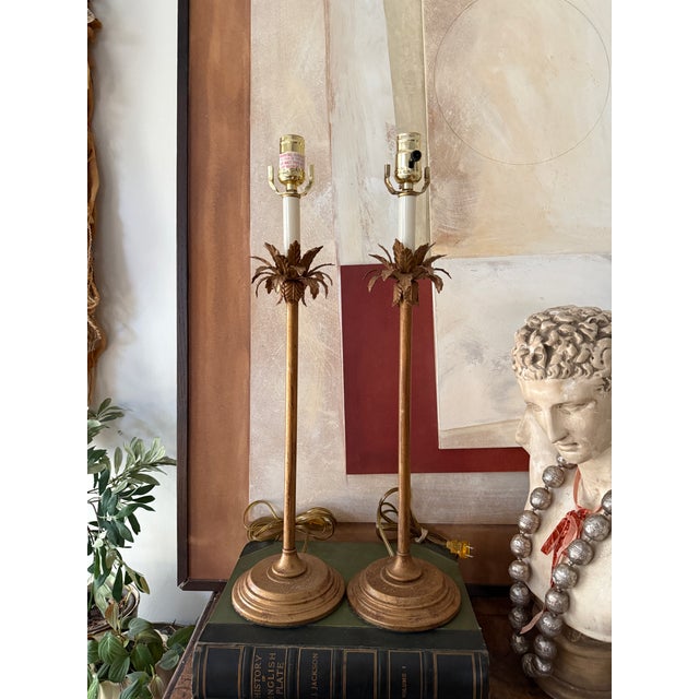 1990s Currey and Company Table Lamps Gold Leaf Palm Detail 32 Inch Tall - a Pair For Sale - Image 12 of 12