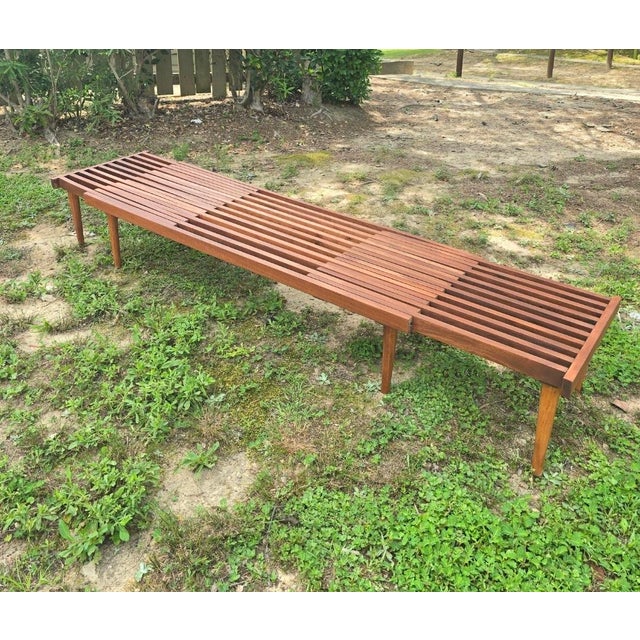 Vintage Expandable Slat Bench Attributed to John Keal for Brown Saltman For Sale - Image 10 of 11