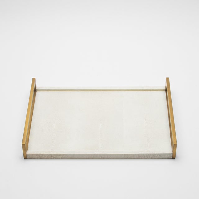 Modern Rectangular Tray in Natural Cream Shagreen With Bronze Patina Brass by R&y Augousti For Sale - Image 3 of 11