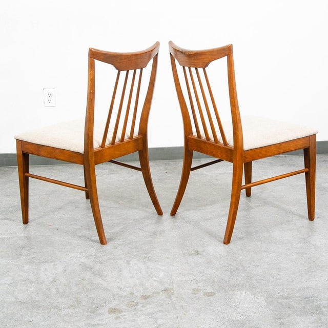 Wood Mid Century Modern Dining Chairs Set 6 Solid Stained Oak Keller Furniture Tan For Sale - Image 7 of 12