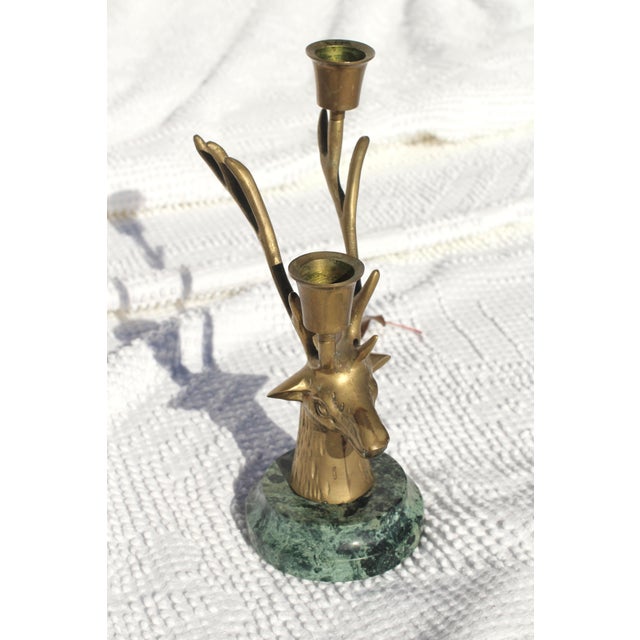 Brass 1980s Petites Choses Brass Deer Candelabra With Green Marble Base For Sale - Image 8 of 8