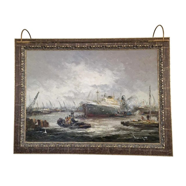 Jan Bevort, View to Port Rotterdam, 20th Century, Oil on Canvas, Framed For Sale - Image 9 of 9