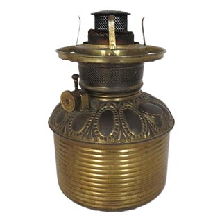 Late 19th Century Victorian Royal Brass Oil Kerosene Lamp Font Part W/ Burner and Shade Ring For Sale