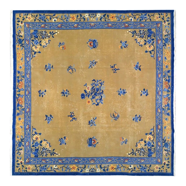 Vintage Chinese Art Deco Hand Knotted Wool Rug,10'8'' X 11'1'' For Sale