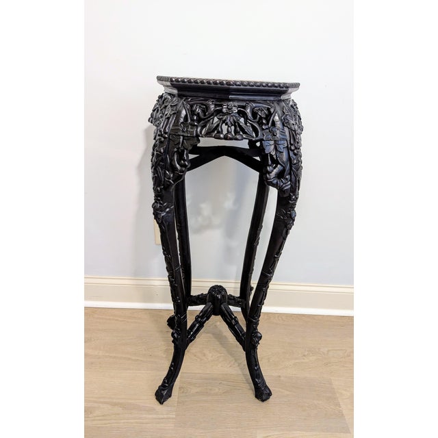 Late 19th Century Antique Chinese Rosewood Pedestal or Stand With Marble Top, Qing Dynasty 35"h For Sale - Image 5 of 16