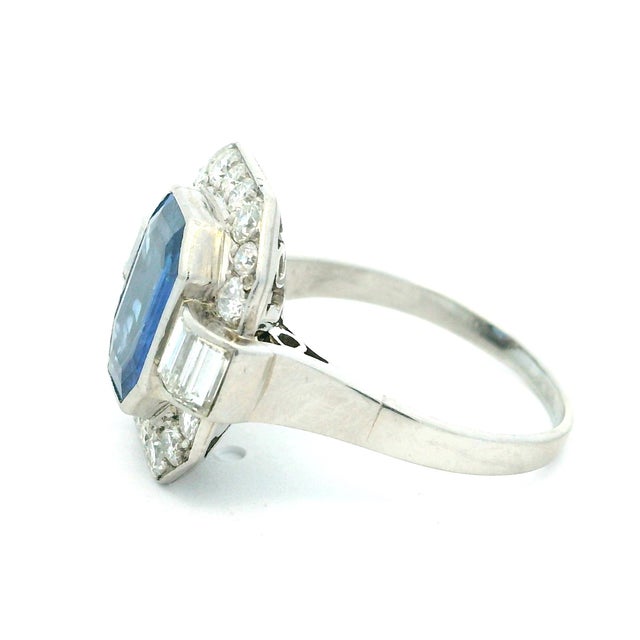 1930s Art Deco Platinum Ceylon Sapphire and Diamond Ring With Gia Certified 2.50 Carat, Size 7.5 For Sale - Image 11 of 12