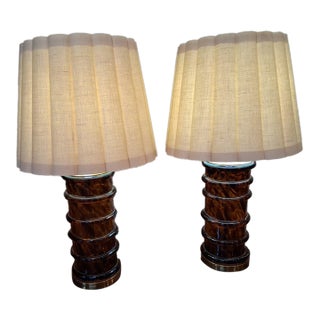 Two Vintage Paul Hanson Tortoiseshell Glass Lamps For Sale