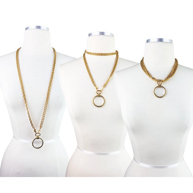Chanel 1990s Chanel Vintage Gold Plated CC Magnifying Glass Double Chain Long Necklace For Sale - Image 4 of 6