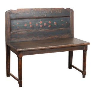 Original Painted Small Bench, Hungary Dated 1841 For Sale
