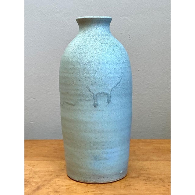 Vintage Blue Glazed Studio Pottery Vase For Sale - Image 4 of 15