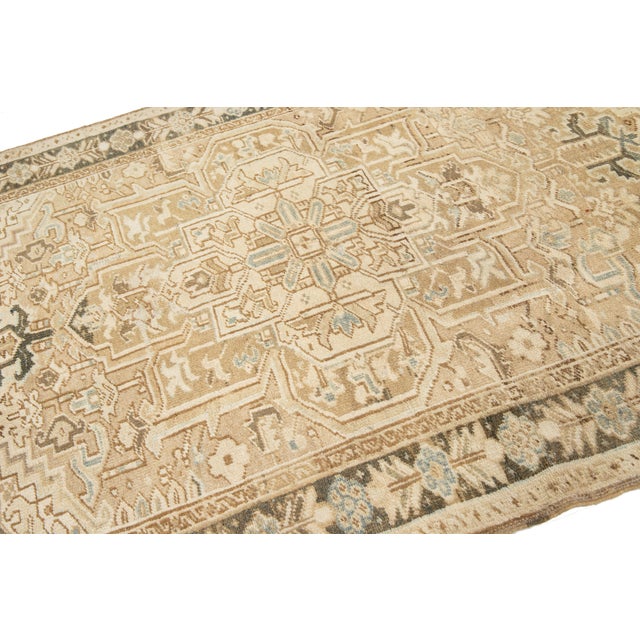 Handmade Wool Rug Persian Heriz in Brown With Allover Motif For Sale - Image 10 of 10