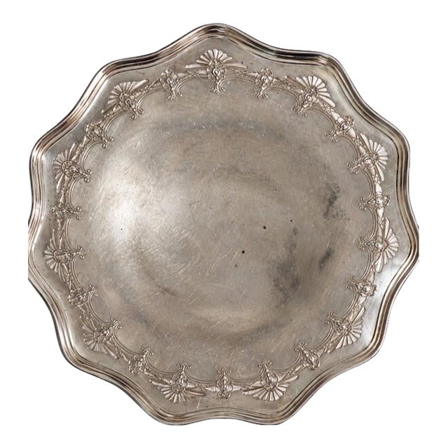 Antique Sterling Silver Scalloped Cookie Tray For Sale