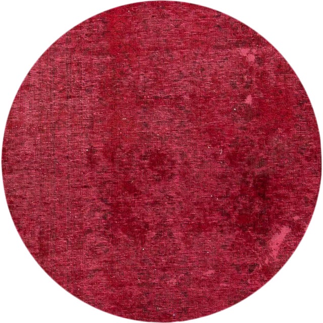 Beautiful vintage hand-knotted over-dyed scatter rug, with a ruby-red field all over the distressed design. This rug...