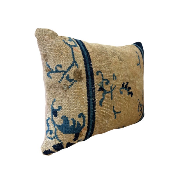 Custom Made Lumbar Pillow W/Antique Chinese Rug Fragment 13.5 "W For Sale - Image 4 of 7