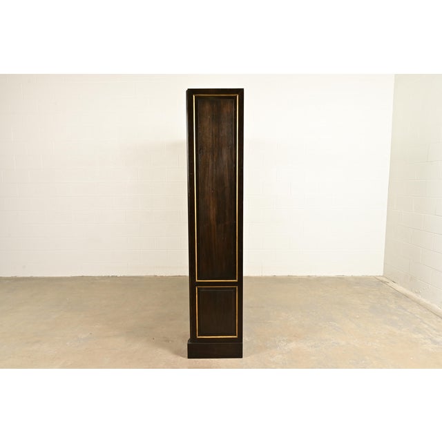 Baker Furniture French Regency Louis XVI Carved Walnut and Parcel Gilt Lighted Breakfront Bookcase Cabinet, Circa 1960s For Sale - Image 12 of 14
