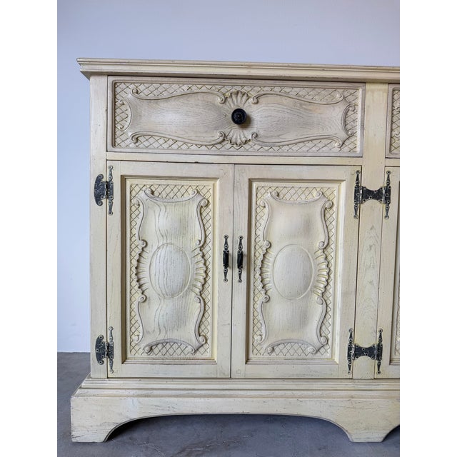Vintage French Provincial Style Carved Wood Sideboard / Buffet Cabinet For Sale - Image 4 of 18