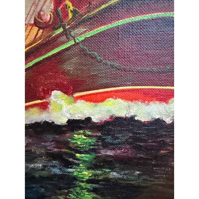 Paint Original Vintage Oil Painting by Klekner (1962) – Tall Ship at Sunset, Seascape For Sale - Image 7 of 8