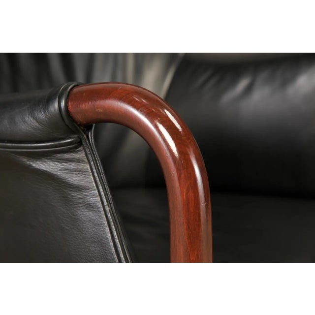 Set of Six Black Leather Dining Armchairs W Cassina Label, C 1980s, Refinished For Sale - Image 10 of 16