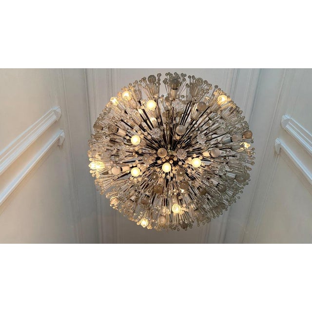 Metal Large Oval Glass and Brass Flower Chandelier attributed to Emil Stejnar for Rupert Nikoll, Austria, 1950s For Sale - Image 7 of 18