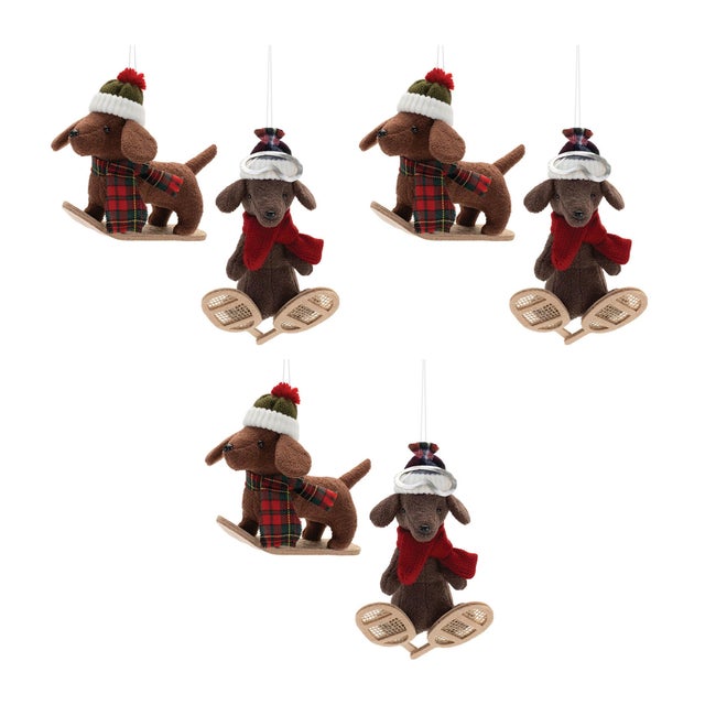 Red Plush Ski and Snowboard Dog Ornament (Set of 6) For Sale - Image 8 of 8