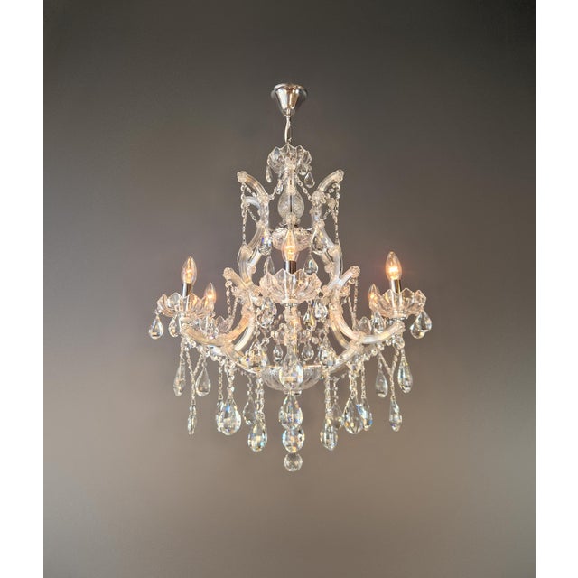 Art Deco Luxury Maria Theresa Style Crystal Chandelier Chrome Silver European Lighting For Sale - Image 3 of 12