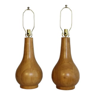 Pair of Mid 20th Century Scandinavian Style Maple Lamps For Sale
