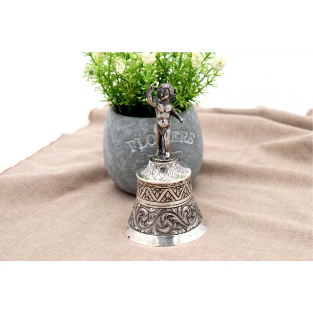 Metal Chiseled Silver Table Bell For Sale - Image 7 of 7