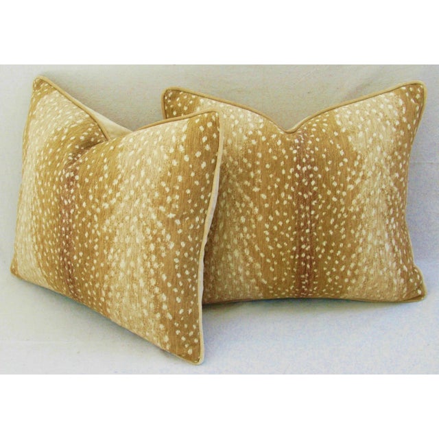 Tan Custom-Tailored Antelope Fawn Spot Velvet Feather/Down Pillows 21" X 18" - Pair For Sale - Image 8 of 9