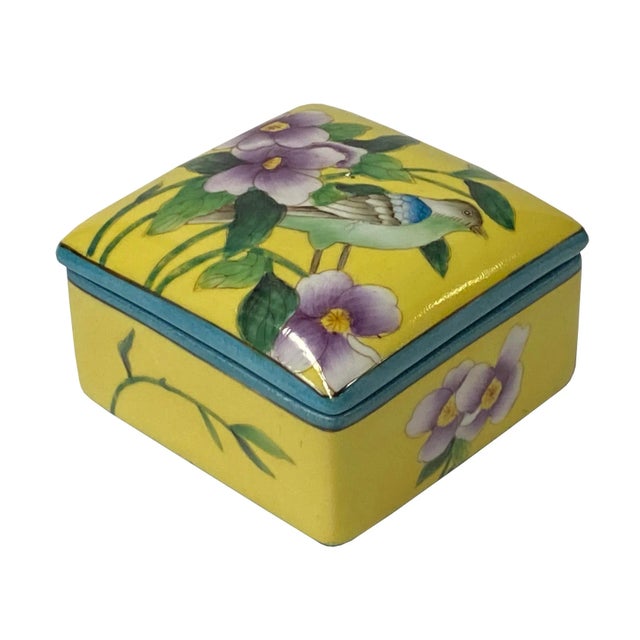 2020s Contemporary Yellow Flower Painting Square Porcelain Box - Jewelry Box For Sale - Image 5 of 8