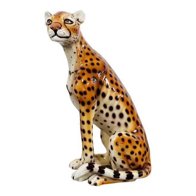 Vintage Italian Capodimonte Ceramic Cheetah Sculpture For Sale