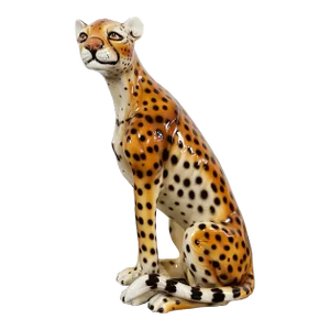 Vintage Italian Capodimonte Ceramic Cheetah Sculpture