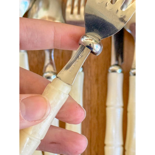 Vintage Italian Faux Mother of Pearl Bamboo Flatware For Sale - Image 10 of 10