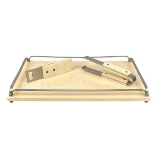Goatskin & Steel Tray, Tongs & Corkscrew Barware Set by Aldo Tura, Italy, Set of 3 For Sale