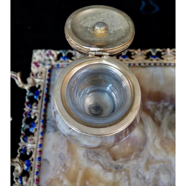 19th Century Champleve' Marble & Bronze Double Inkwell - Set of 3 For Sale - Image 9 of 12