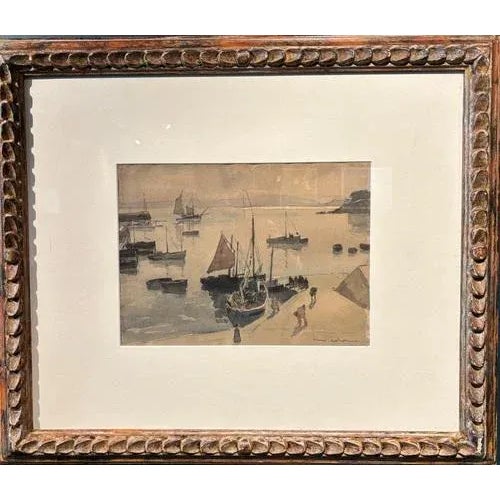 Blue Henry Maurice Cahours, Return from Fishing, Watercolor, 1930s, Framed For Sale - Image 8 of 8