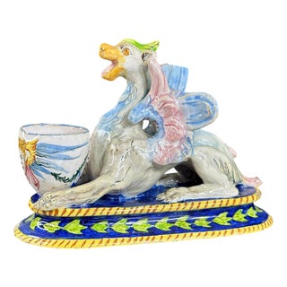 Antique Italian Majolica Dragon Stand, 1890s For Sale